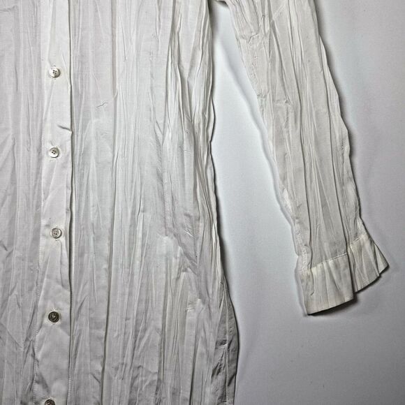 Les Copains White Pleated Crinkle Shirt Dress Tunic EU 48 US 12 Sheer Minimalist - Picture 3 of 16